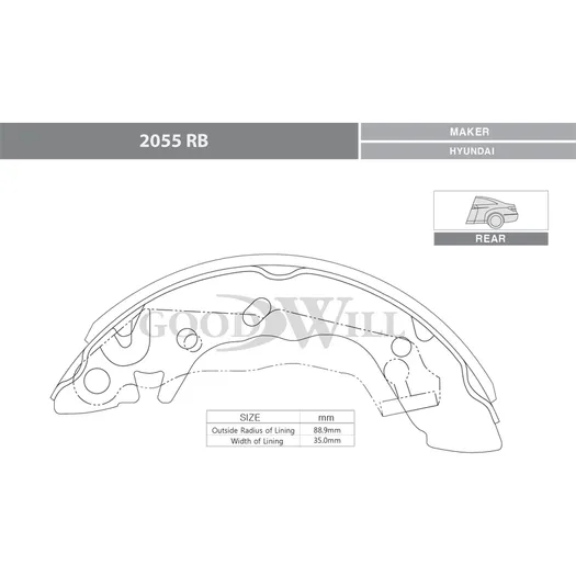 Колодки тормозные барабанные, комплект HYUNDAI Accent GOODWILL 2055RB