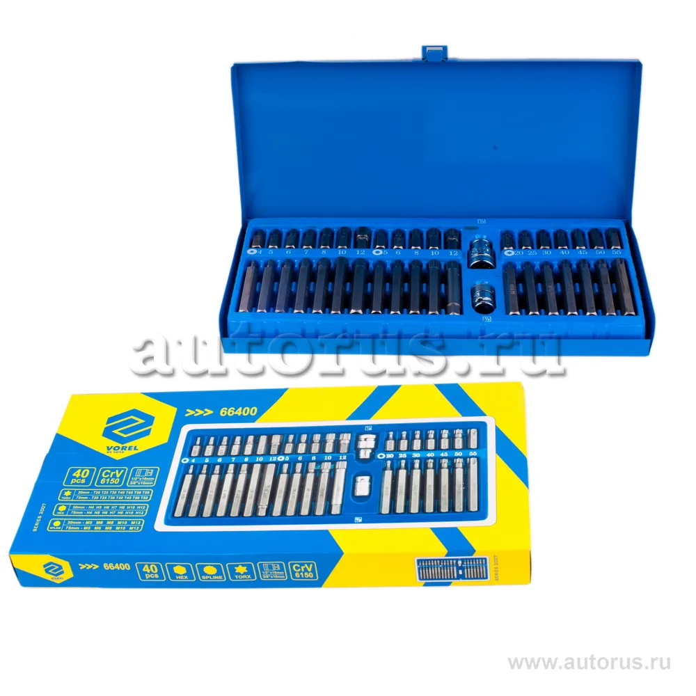 Набор бит HEX TORxSPLINE 30-75 мм 40пр TOYA 66400