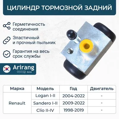 Цилиндр тормозной задний Renault (Clio, Logan, Sandero) ARIRANG ARG301002