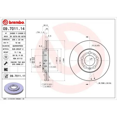 Диск тормозной передний BREMBO 09.7011.14