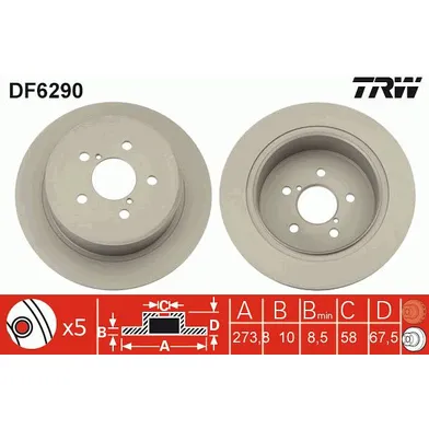 Диск тормозной SUBARU LEGACY/OUTBACK 2.0-3.0 03- задний TRW DF6290