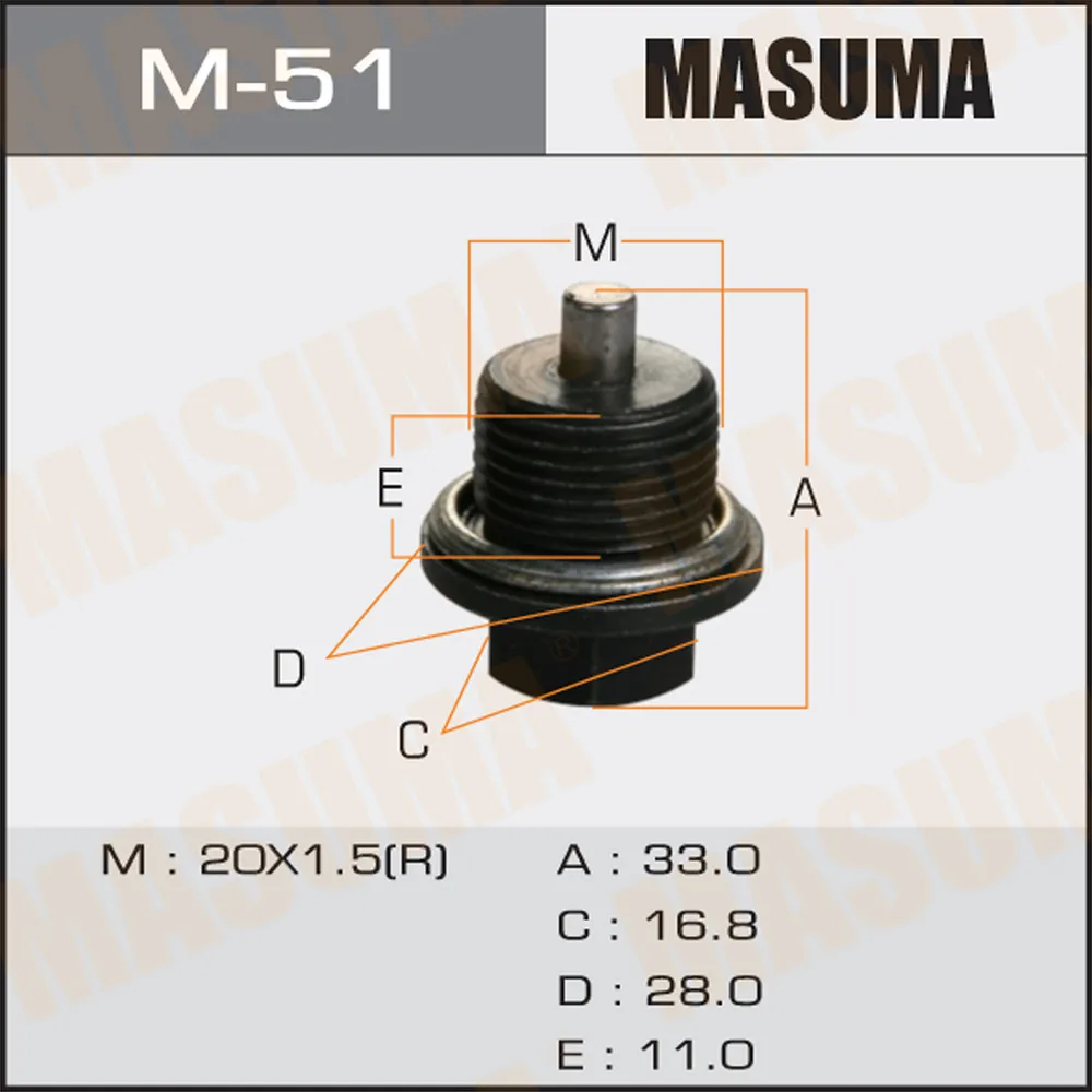 Болт маслосливной С МАГНИТОМ (с шайбой) Subaru 20х1.5mm MASUMA M-51