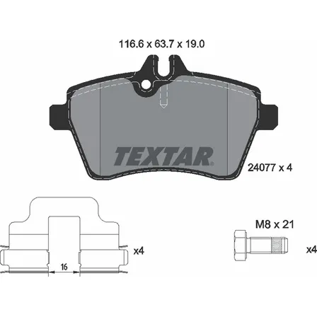 Колодки передние с противошумной пластиной Q+ MB W169 (A) W245 TEXTAR 2407701