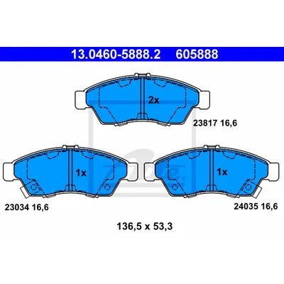 Колодки тормозные передние SUZUKI Liana 1.3/1.6 7/01-> ATE 13-0460-5888-2