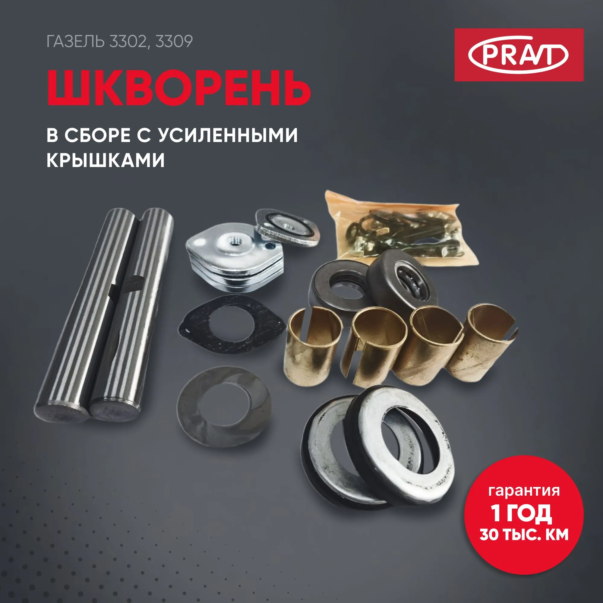 Шкворень ГАЗель в сб (усил.крышки) PRAVT PR33023000100
