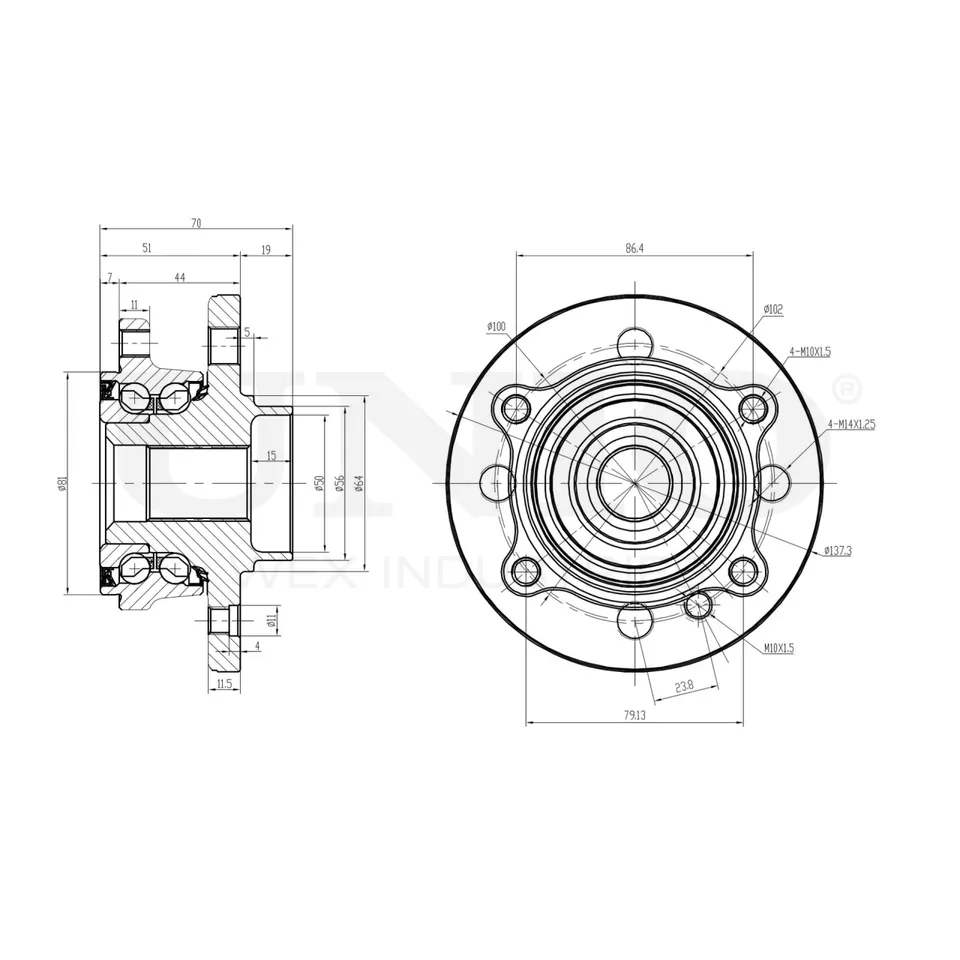 Ступица передняя с ABS UNIO HUB-20235