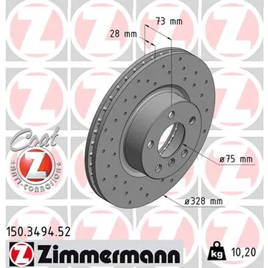 Диск тормозной передний с покрытием ZIMMERMANN 150.3494.52