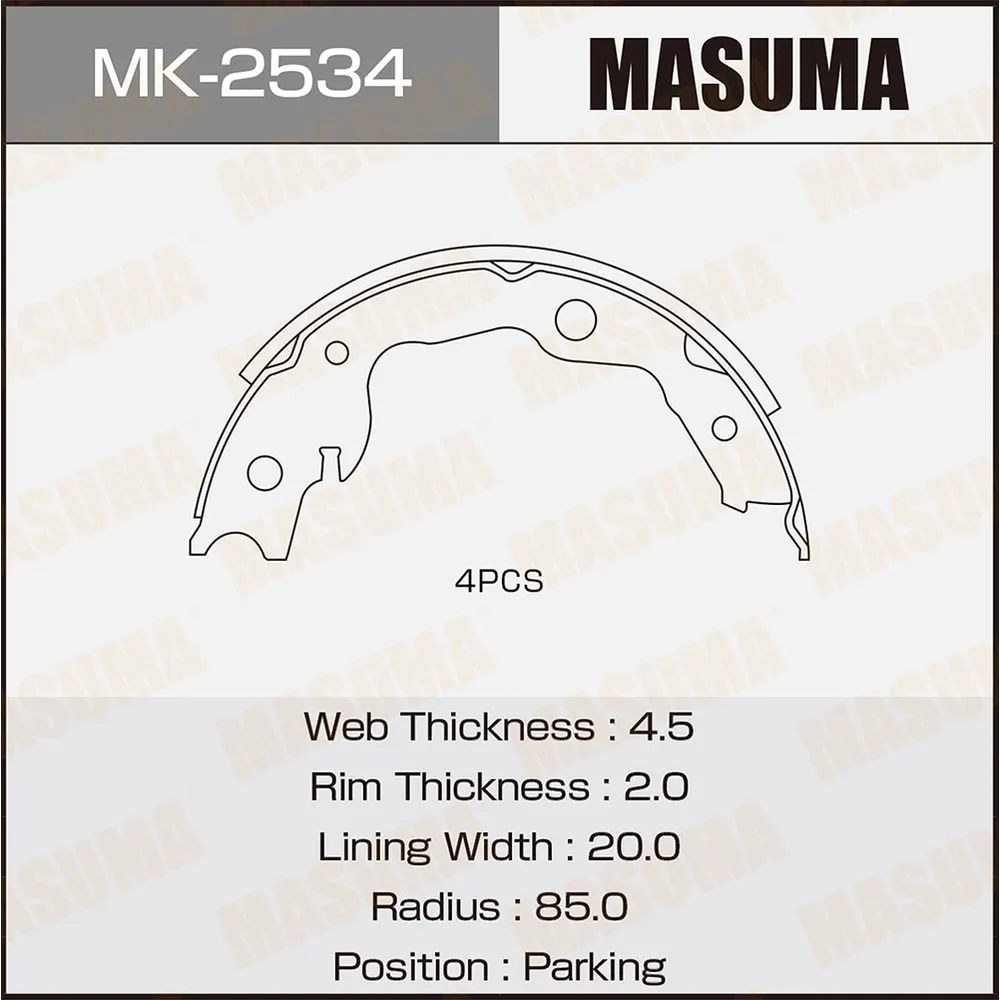 Колодки барабанные MASUMA парковочные к-т 4шт RAV4/ ACA31W (1/12) MASUMA MK2534