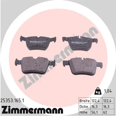 Колодки тормозные задний MERCEDES-BENZ C-CLASS (W205), C-CLASS Cabriolet (A205), C-CLASS Coupe (C20 ZIMMERMANN 253531651