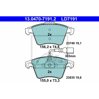 Колодки тормозные дисковые передн, CERAMIC, VW: TOUAREG 2.5 R5 TDI/3.0 TDI/3.0 V6 TDI/3.2 V6/3.6 V6 ATE 13047071912