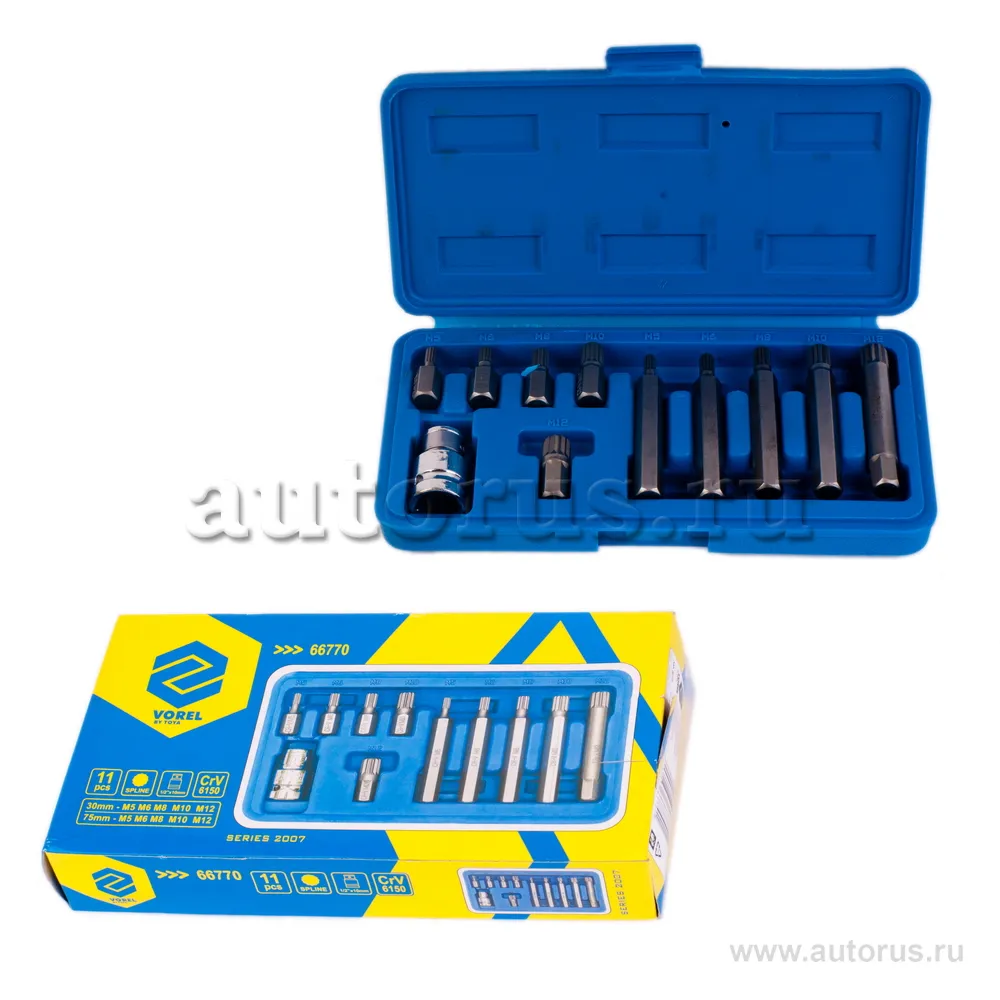 Набор бит SPLINE М5-М12 30-75 мм 11пр TOYA 66770