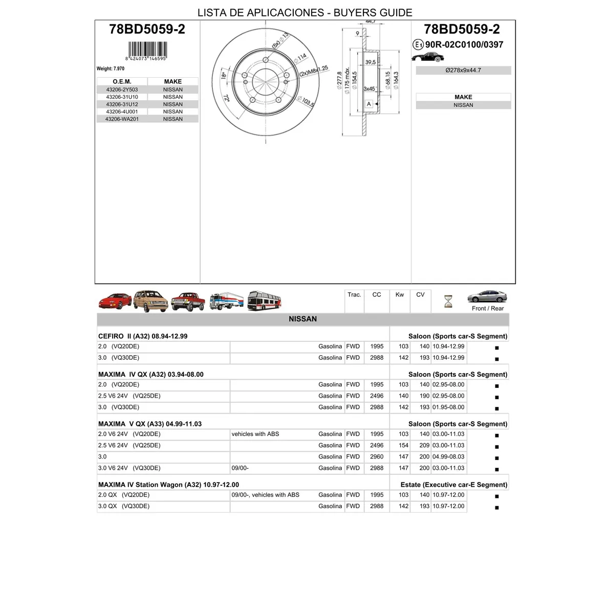 Диск тормозной задний NISSAN MAXIMA ICER 78BD5059-2