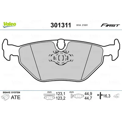 Колодки тормозные задние VALEO 301311