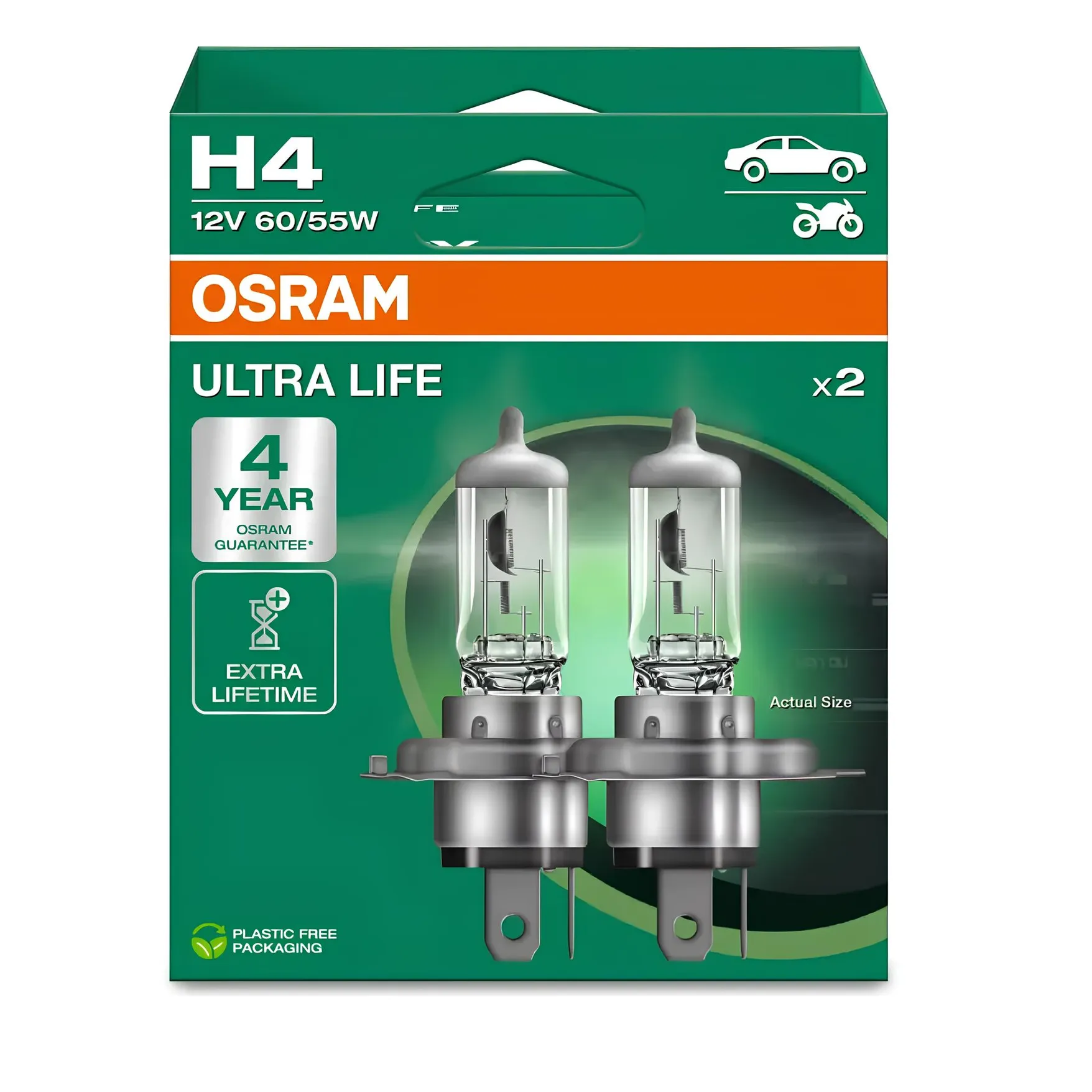 Лампа 12V H4 60/55W 1650lm P43t 3200К OSRAM ULTRA LIFE 2 шт. DUOBOX 64193ULT-2HB