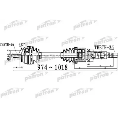 Полуось передний мост справа 36x974x56,5x26 ABS: 48T VOLVO PATRON PDS0536