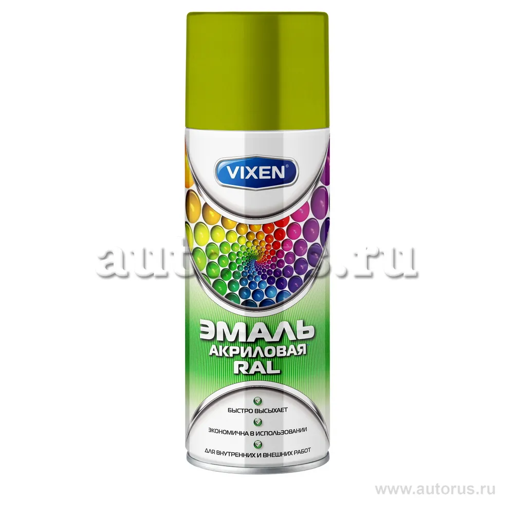 Эмаль акриловая VIXEN RAL, желто-зеленый (RAL 6018), аэрозоль 520 мл VX-36018