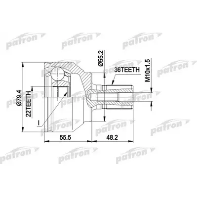 ШРУС наружн к-кт 36x55.2x22 MAZDA: 3 10.03- PATRON PCV1603