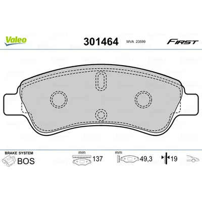 Колодки тормозные передние VALEO 301464