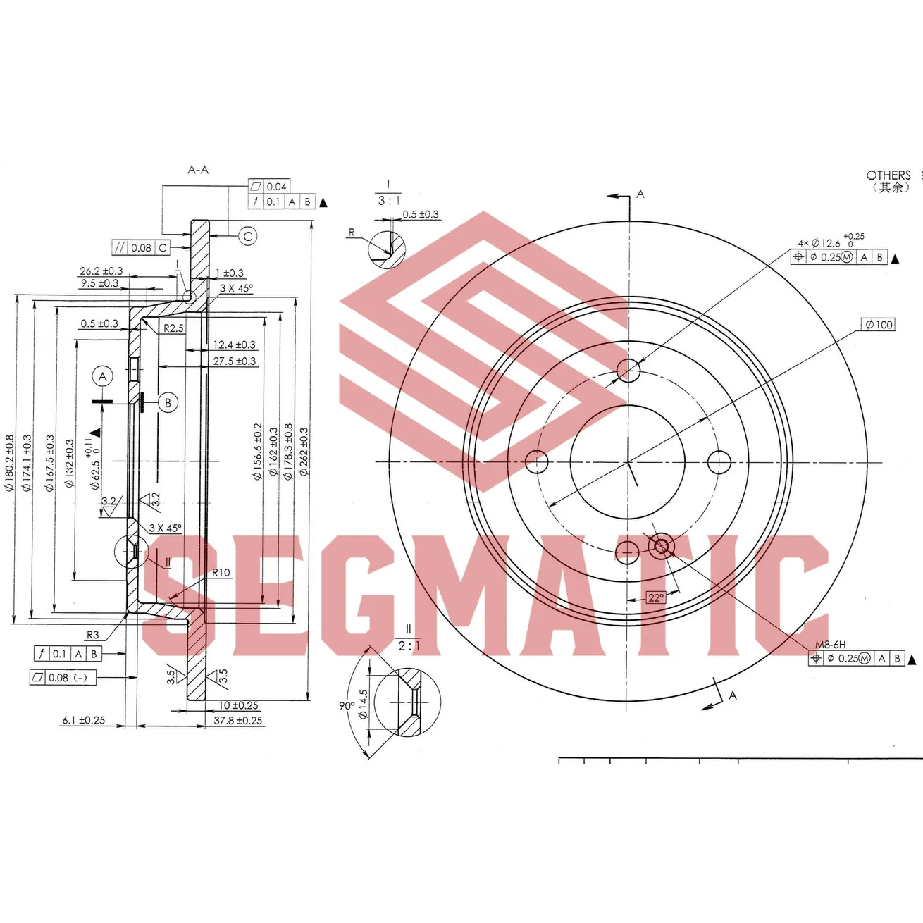 Диск тормозной задний HYUNDAI ACCENT, SOLARIS, ACCENT 11-; KIA RIO III 11- [262X44X10] SEGMATIC SBD30093060