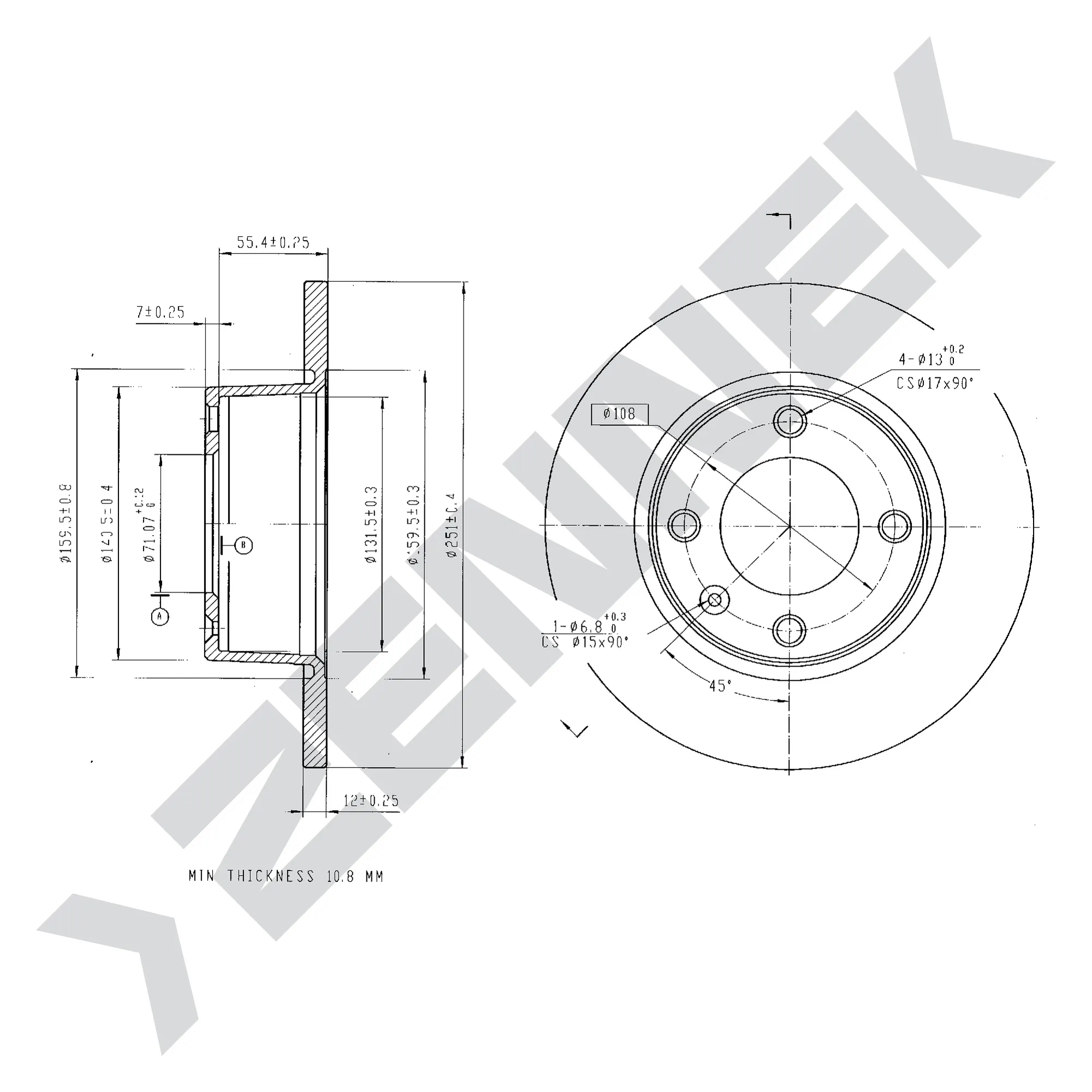Диск тормозной задний CITRON XANTIA 95-03 (2 шт) ZENNEK DBD0260