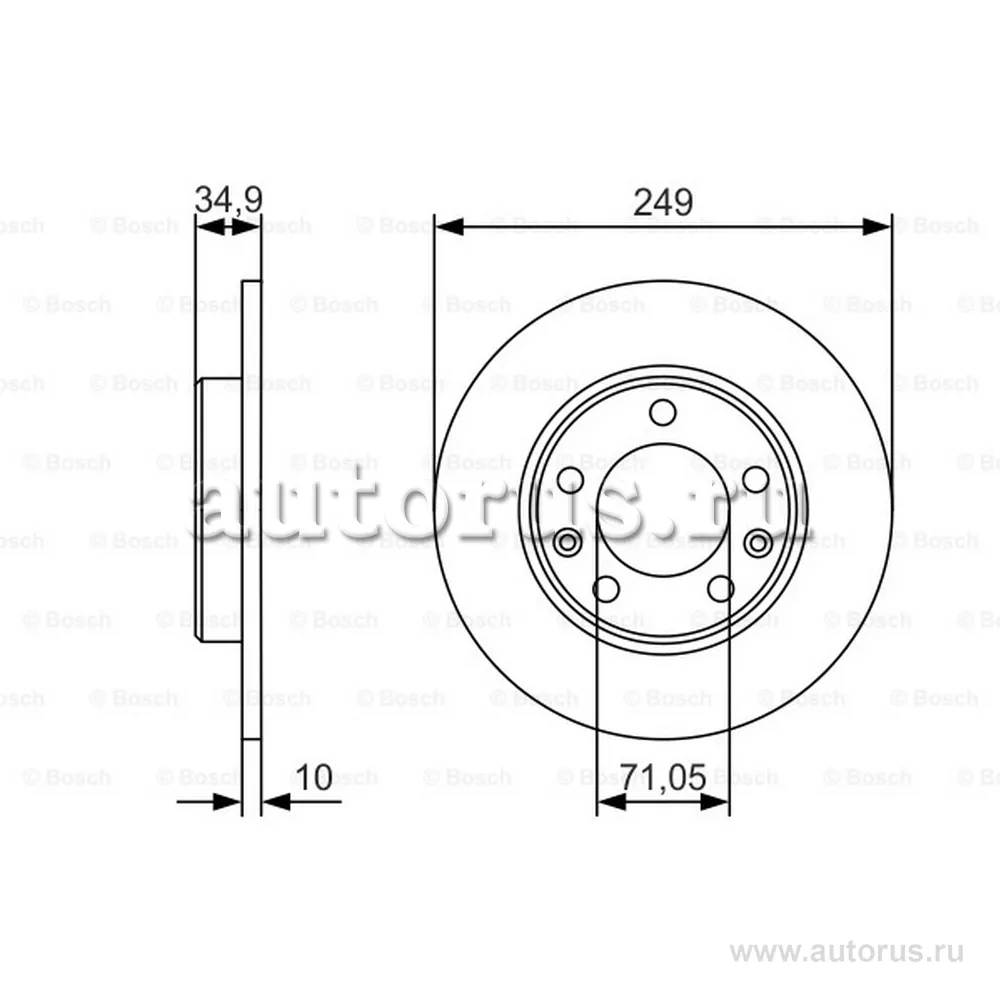 Диск тормозной задний 249X10 5 отверстий BOSCH 0986479C23