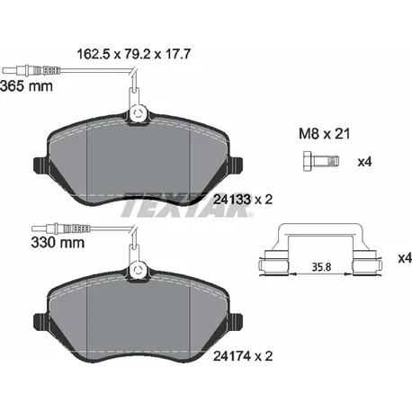 Колодки передние с противошумной пластиной Q+ CITROЛN PEUGEOT TEXTAR 2413301