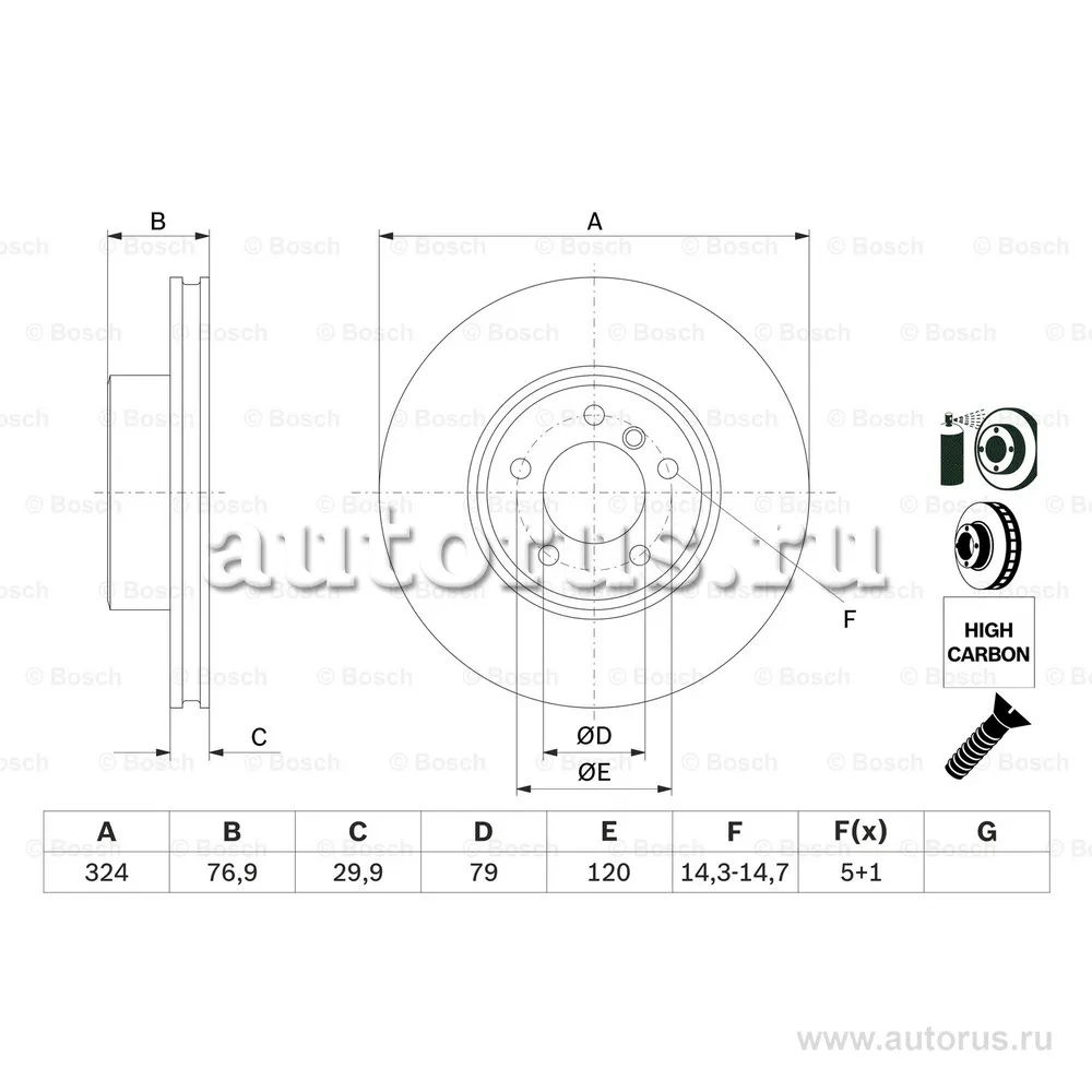 Диск тормозной BMW E6061 2.0-3.0 03- передний вент. BOSCH 0 986 479 115