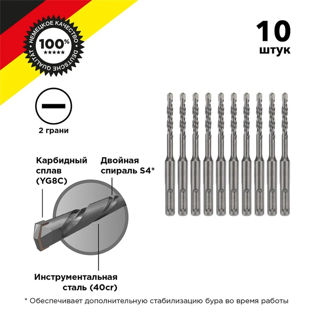 Бур по бетону KRANZ 6x110 мм SDS PLUS (10 шт.) Kranz KR9100064