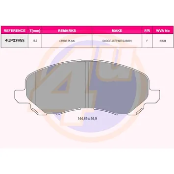 Колодки передние MIT OUTLANDER/LANCER/SPACE RUNNER 2.0I 16V/2.4GDI 99- 4U 4UP03955