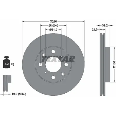 Диск тормозной передний стандартный HONDA/HONDA (GAC) TEXTAR 92110300