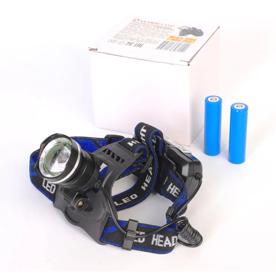 Фонарь налоб акк 3,7В, черн., 1LED, 5 Вт, фокус, 2 ак. 3 реж, USB, бокс са ULTRAFLASH LED5337