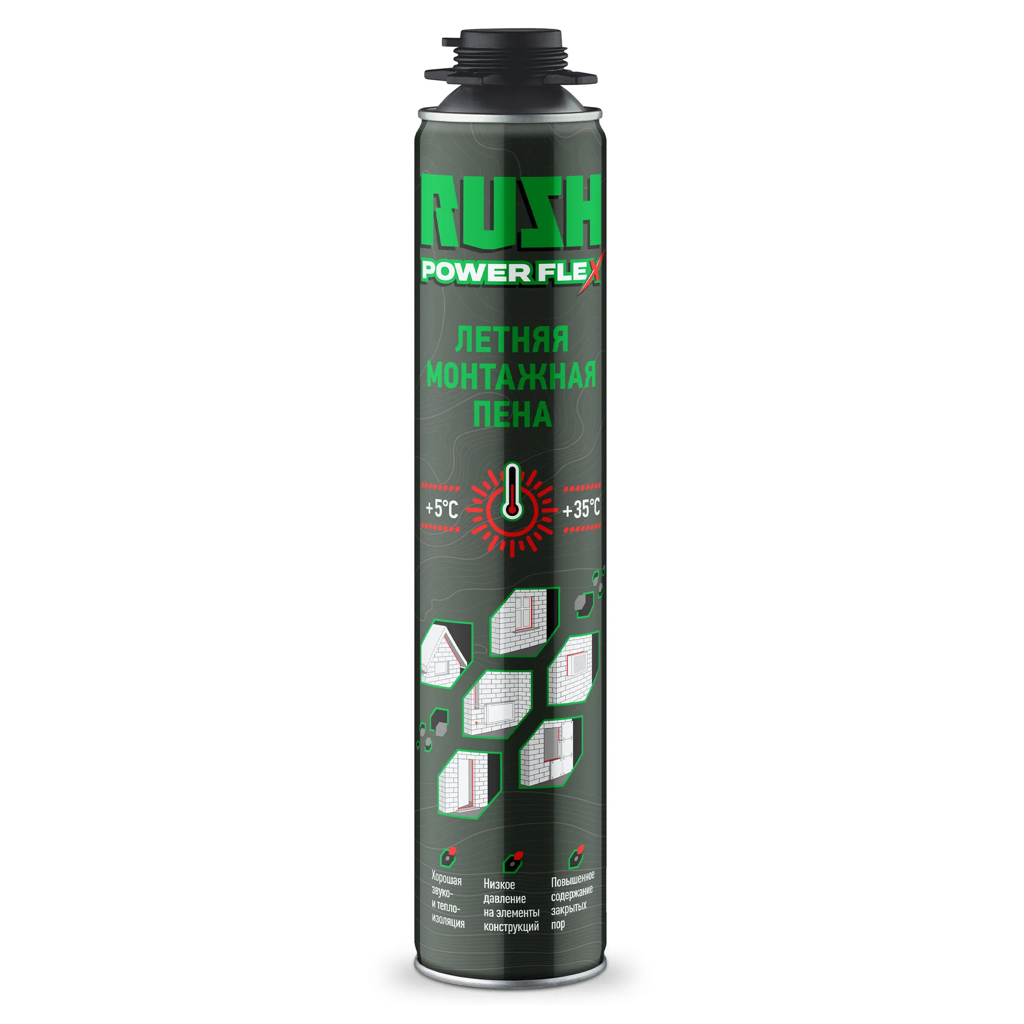 Пена монтажная профессиональная летняя RUSH POWER FLEX 1000 мл DONEWELL RPP10S700