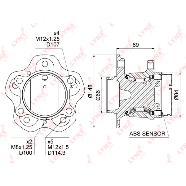 Ступица задняя в сборе L=R NISSAN Qashqai (J11) 2013-> 2WD LYNXauto WH-1514