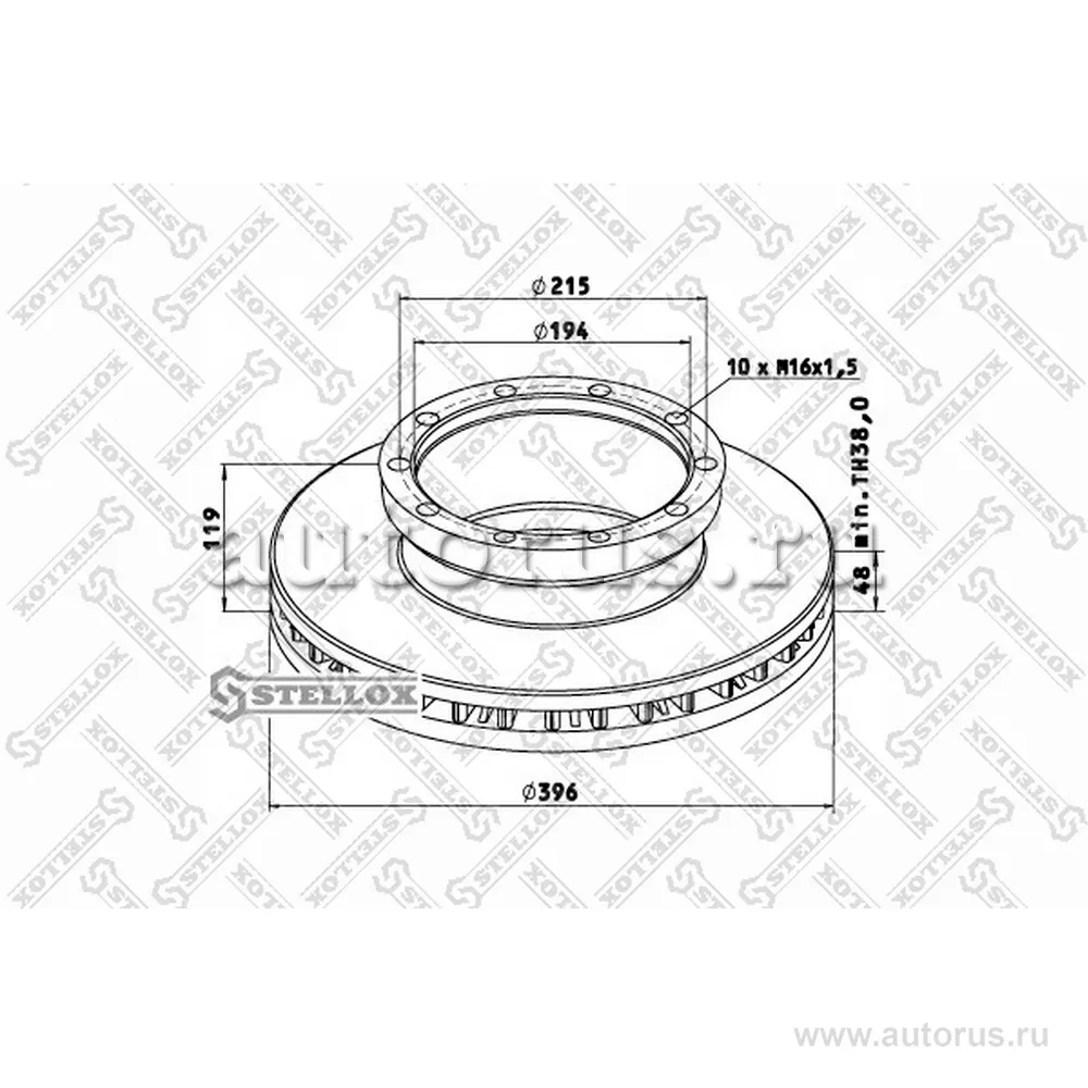 Диск тормозной 396/194X48/119 10N-215-M16X1.5 OMN SETRA 228HD STELLOX 8500750_SX