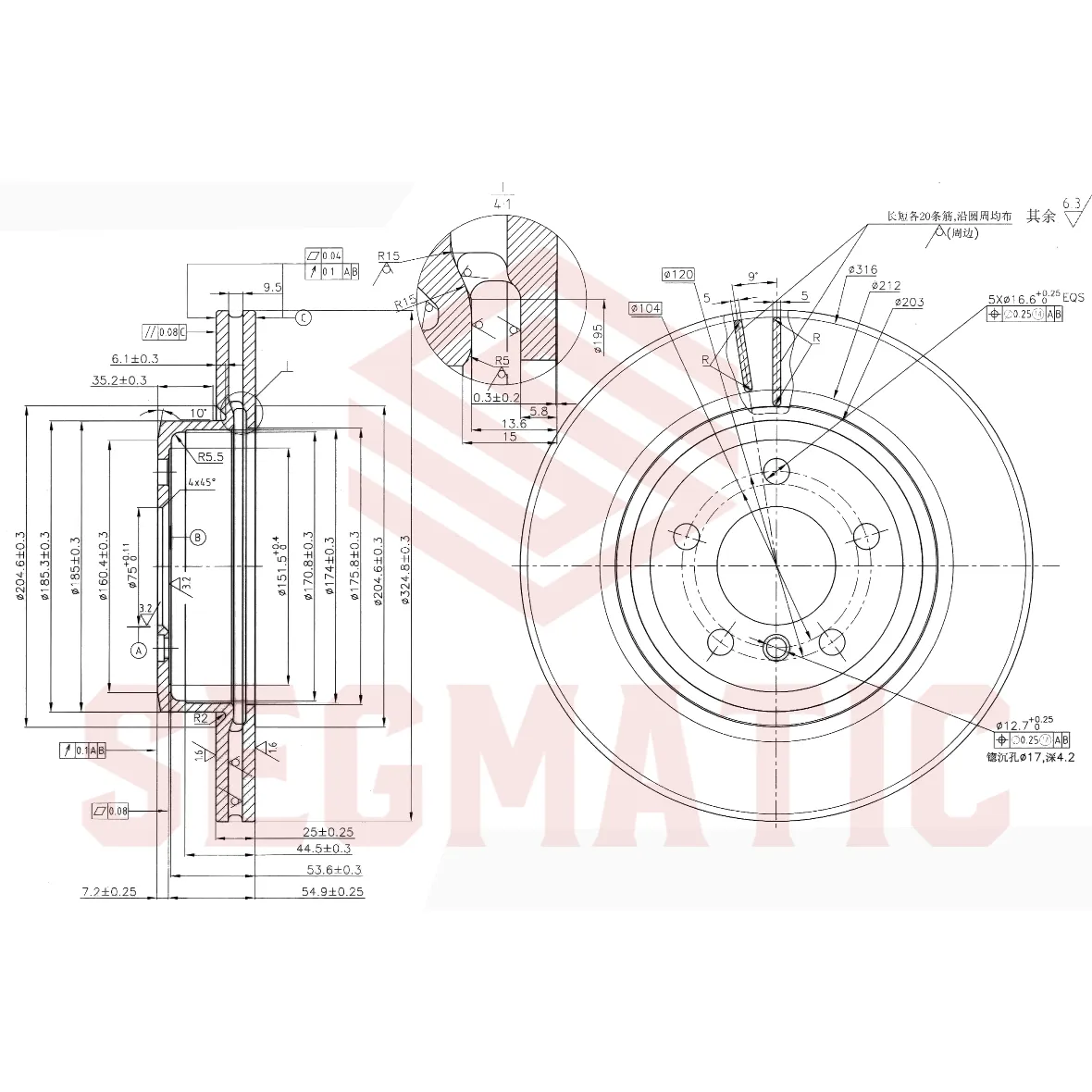 Диск тормозной передний BMW X3 2.5-3.0D 04-> SEGMATIC SBD30093395