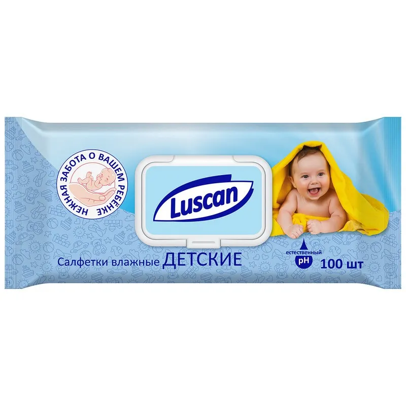 Салфетки влажные Luscan детские 100 шт с крышкой 1027669