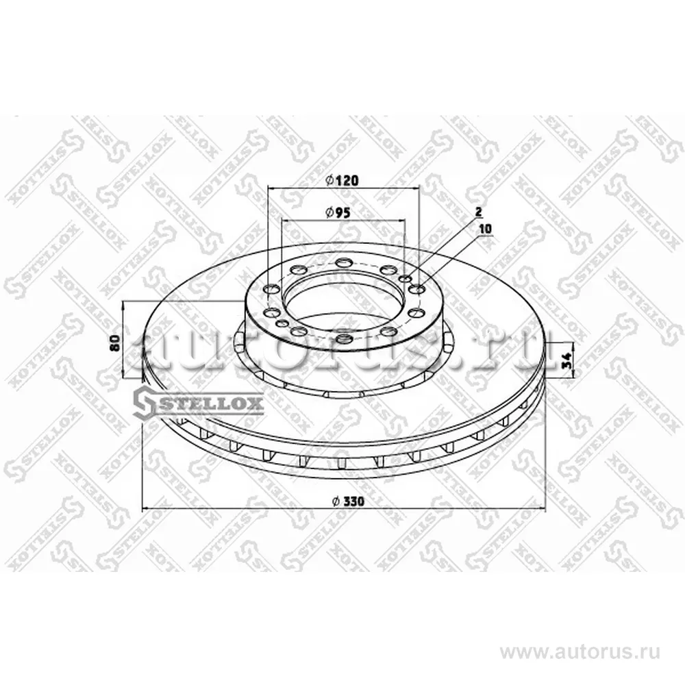 Диск тормозной вентилируемый 330X80X34X95 N10 RVI MIDLUM STELLOX 8500777_SX