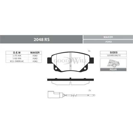 Колодки тормозные дисковые задние, комплект FORD TRANZIT GOODWILL 2048 RS
