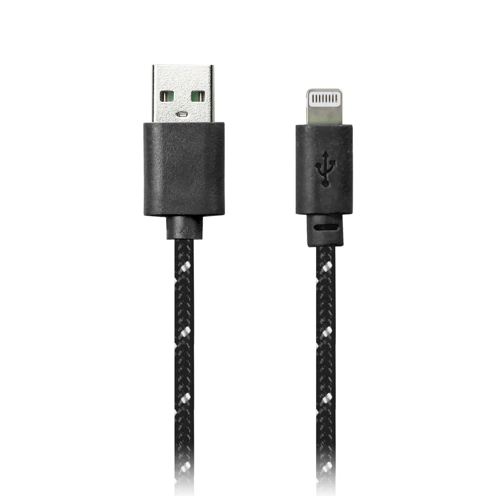 Дата-кабель USB - 8-PIN для APPLE, нейлон, длина 1 м, черный SMARTBUY IK-512N BLACK
