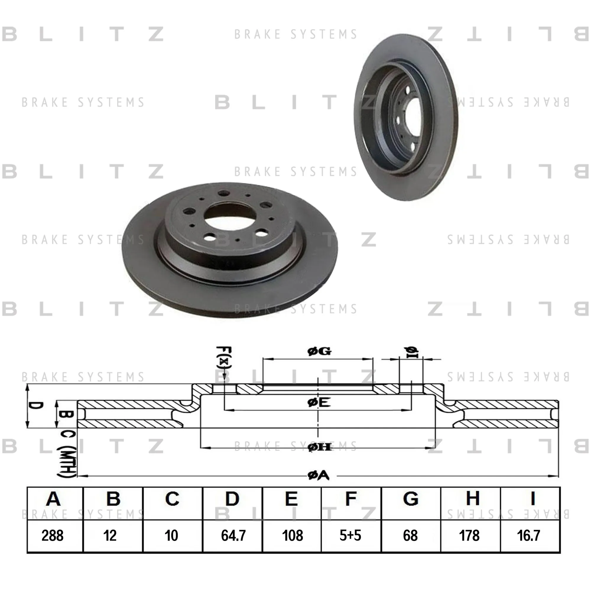 Диск тормозной задний VOLVO S60/V70/S80/XC70 98-> BLITZ BS0337