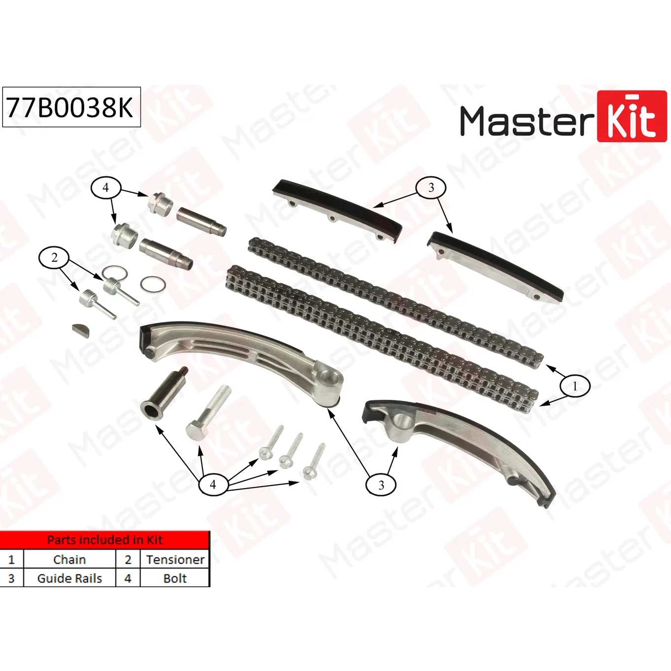 Комплект цепи ГРМ Opel Vectra 2.0Di-2.2DTi Y22DTR 96-05 (без звездочек) MASTERKIT 77B0038K