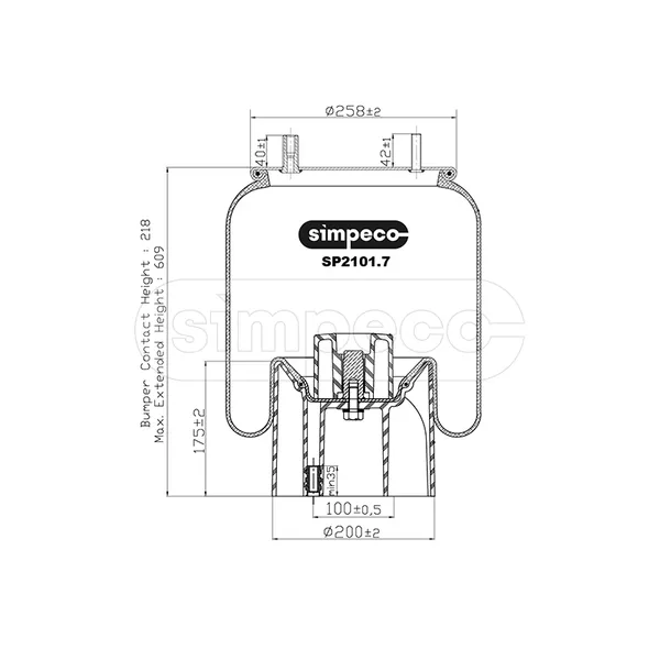 Пневморессора (с пласт. стаканом) GRANNING, ROR о.н.15732 (SP2101.7023) SIMPECO SP21017023