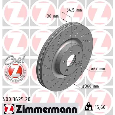 Диск тормозной вентилируемый MB ZIMMERMANN 400.3625.20