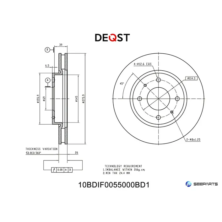 Диск тормозной, передний, MITSUBISHI GALANT VI (EA) 96-, MITSUBISHI LANCER V DEQST 10BDIF0055000