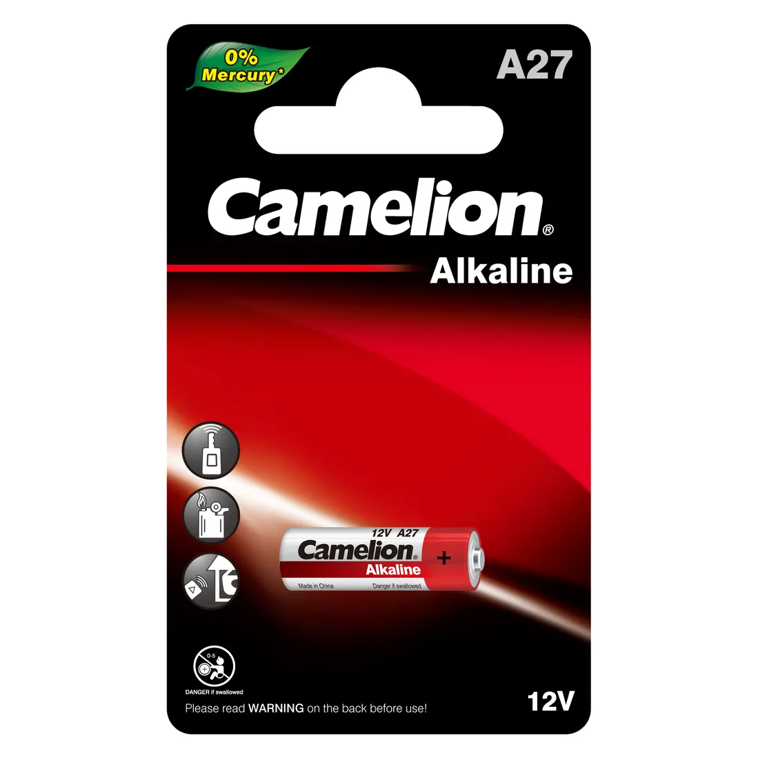 Батарейка алкалиновая Camelion A27 12V (1 шт) A27-BP1(0Hg)