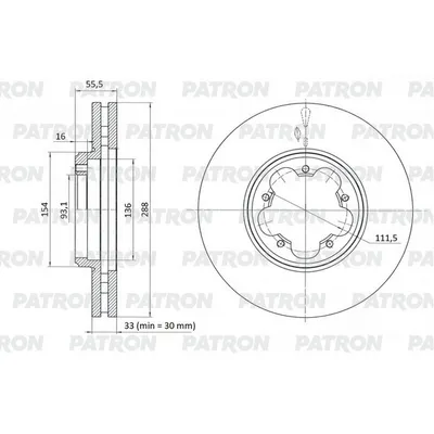 Диск тормозной передний FORD: TOURNEO CUSTOM 288мм 12-, PATRON PBD1929