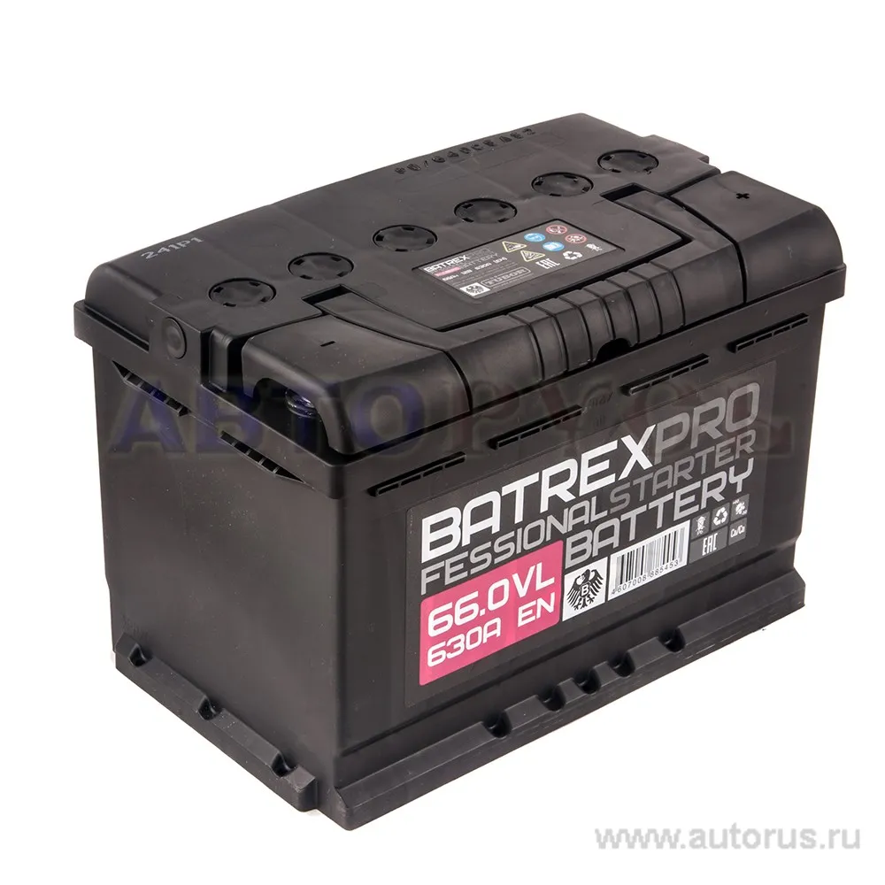 Аккумулятор BATREX STANDART 66 А/ч обратная R+ EN 630A, 278x175x190 6СТ-66.0 6CT-66.0 VL