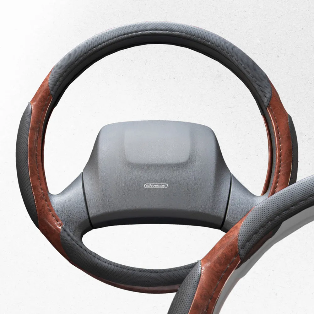 Оплетка Wood-1 2 подушечки L Черно/Коричневая экокожа; SKYWAY SKYWAY S01102001