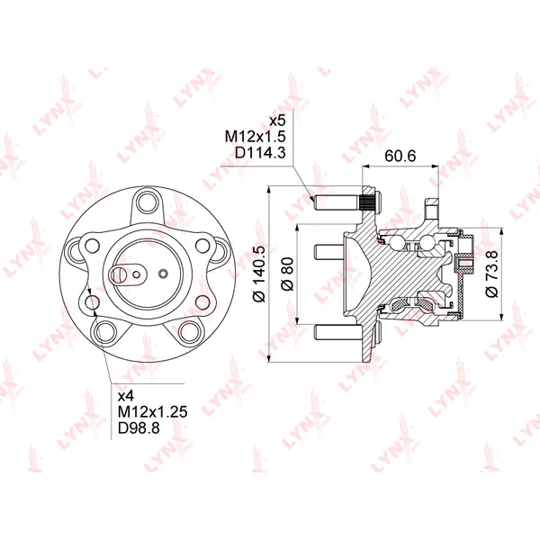 Ступица задняя в сборе (с ABS) MITSUBISHI Asx 1.6-2.0 2WD 10> / Lancer 1.5-2.0D 0 LYNXauto WH-1026