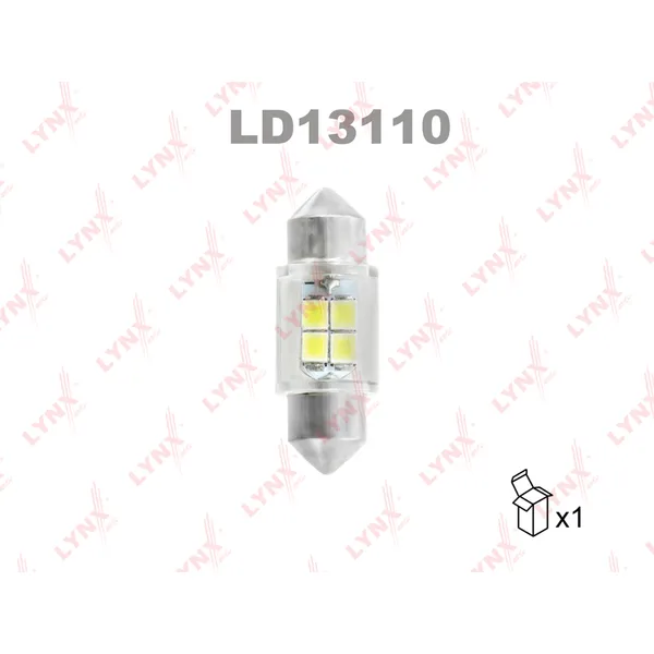 Лампа светодиодная 12V C10W 10W SV8,5 6800K LYNXauto LD13110